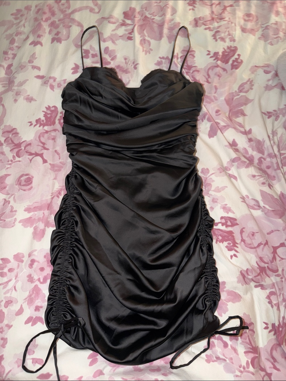 Oh Polly Black Ruched Satin Mini Dress - Women's Elegant Evening Dress